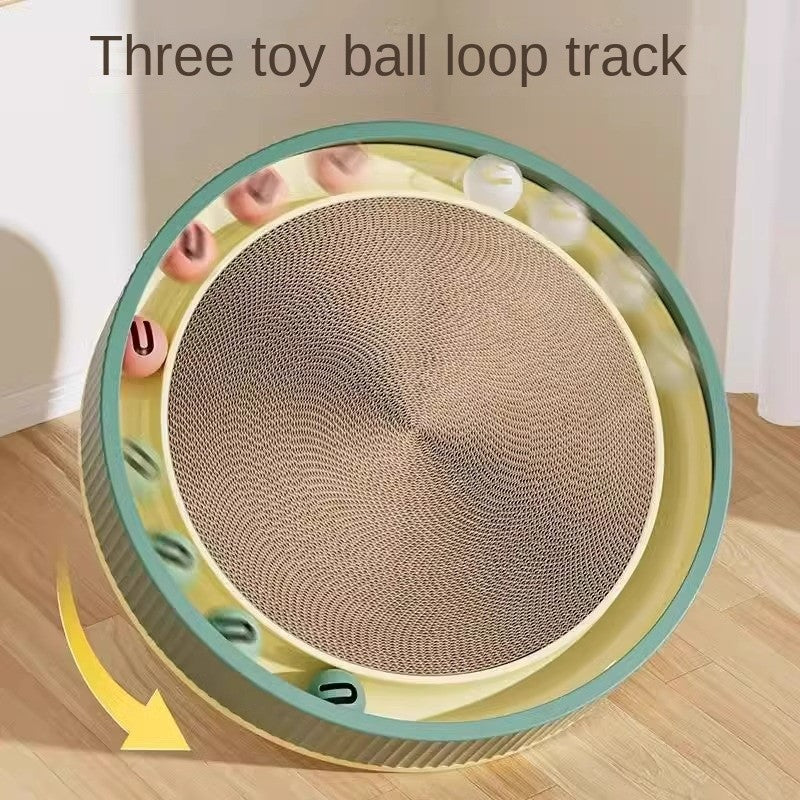 Heavy-Duty 45CM with 4 Free Toys (Bell Ball, Mint Ball, Light-Up Ball & Catnip)2-in-1 Cat Scratching Bed with Ball