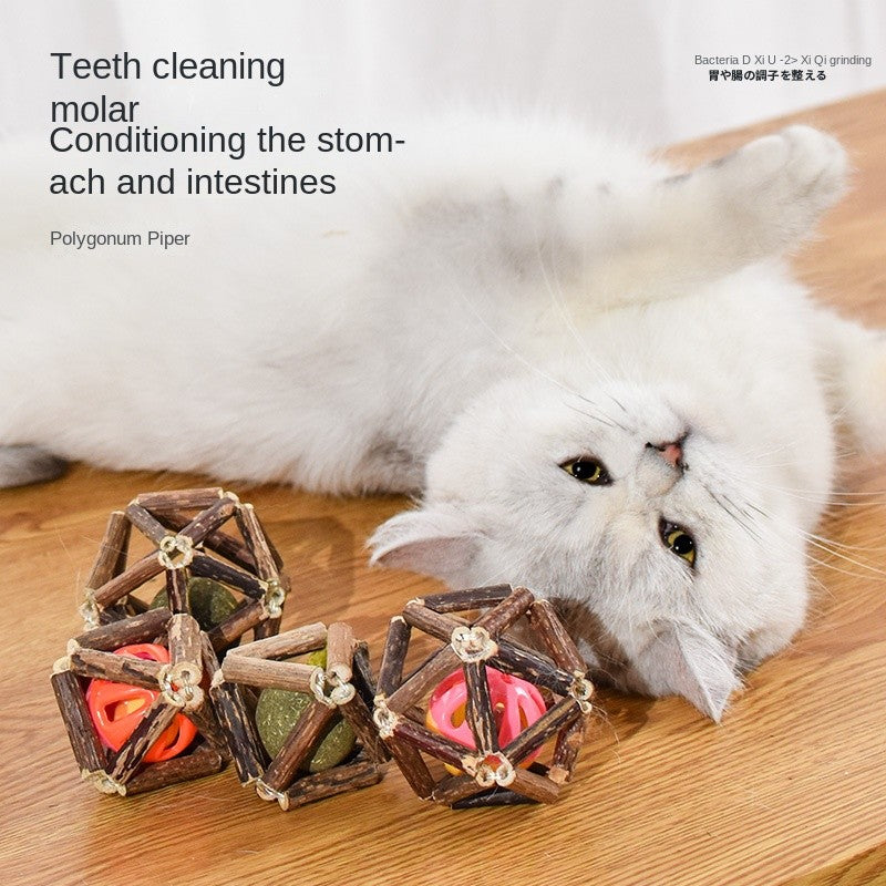 Interactive Cat Toy Ball with Silvervine & Catnip - Chewable Teaser with Bell for Boredom Relief