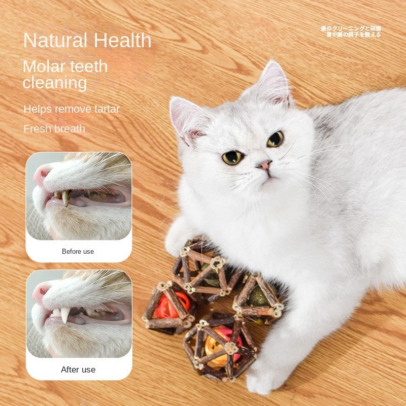 Interactive Cat Toy Ball with Silvervine & Catnip - Chewable Teaser with Bell for Boredom Relief