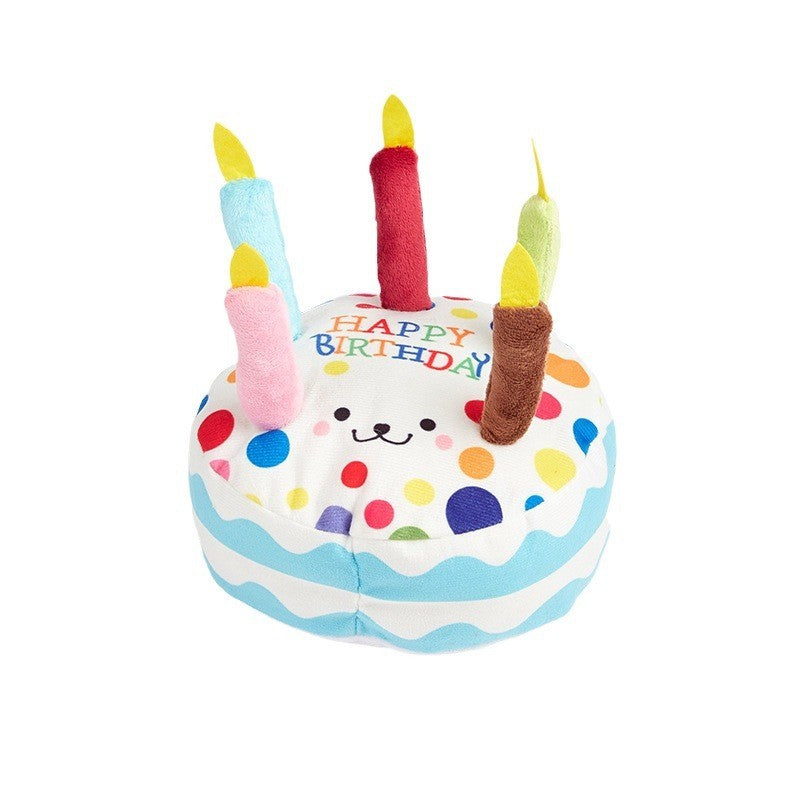 Dog Birthday Cake Toy - Plush Squeaky Chew Toy for Puppy Parties & Teething Relief
