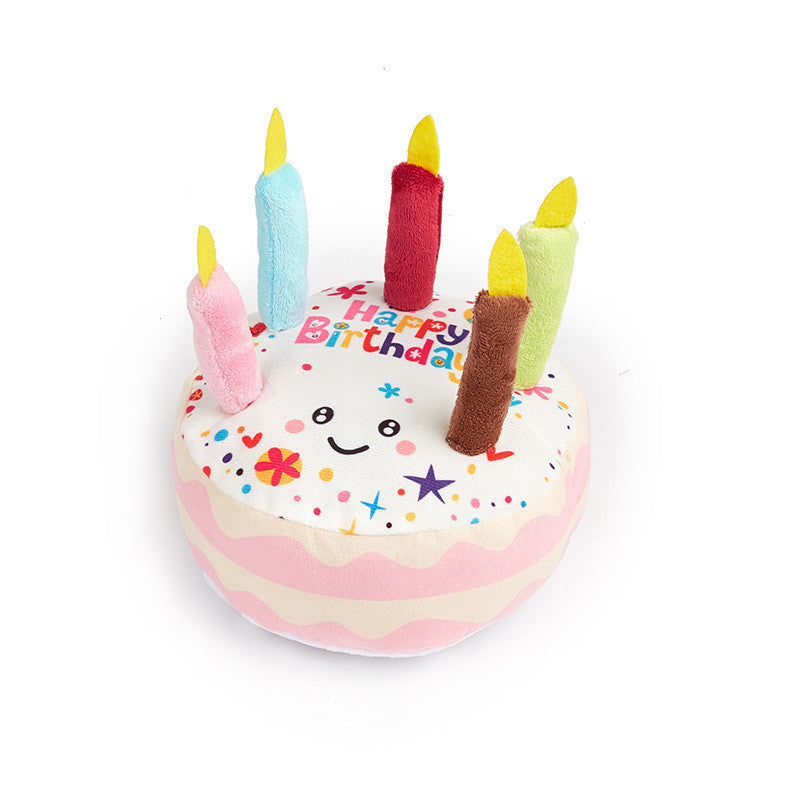 Dog Birthday Cake Toy - Plush Squeaky Chew Toy for Puppy Parties & Teething Relief