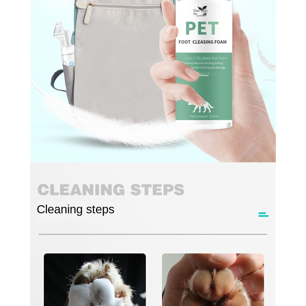 Pet Paw Cleanser Foam 150ml - No Rinse Dog/Cat Foot Wash, Gentle Cleaning for Dirty Paws