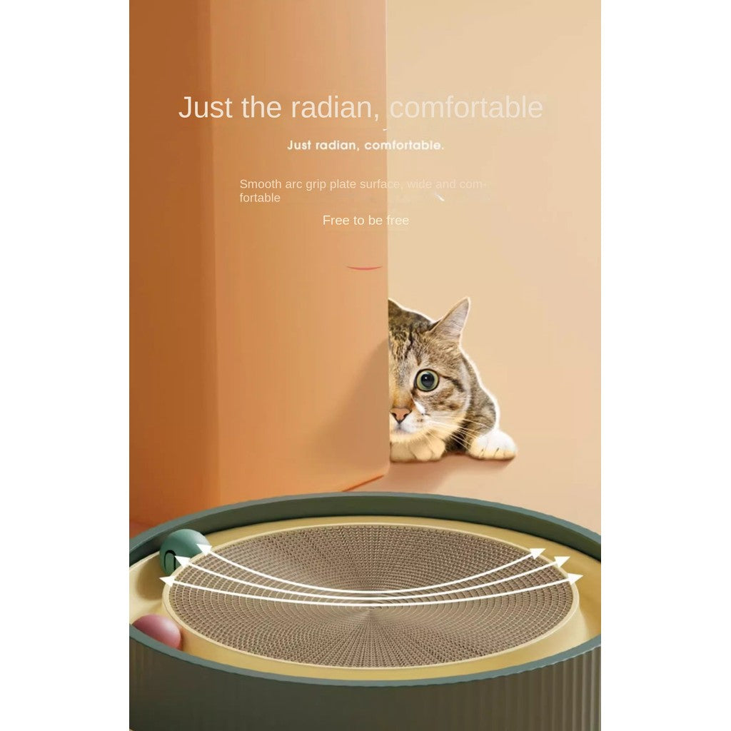 Heavy-Duty 45CM with 4 Free Toys (Bell Ball, Mint Ball, Light-Up Ball & Catnip)2-in-1 Cat Scratching Bed with Ball