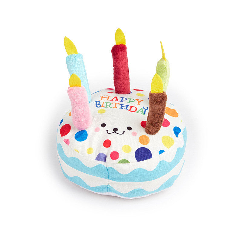 Dog Birthday Cake Toy - Plush Squeaky Chew Toy for Puppy Parties & Teething Relief