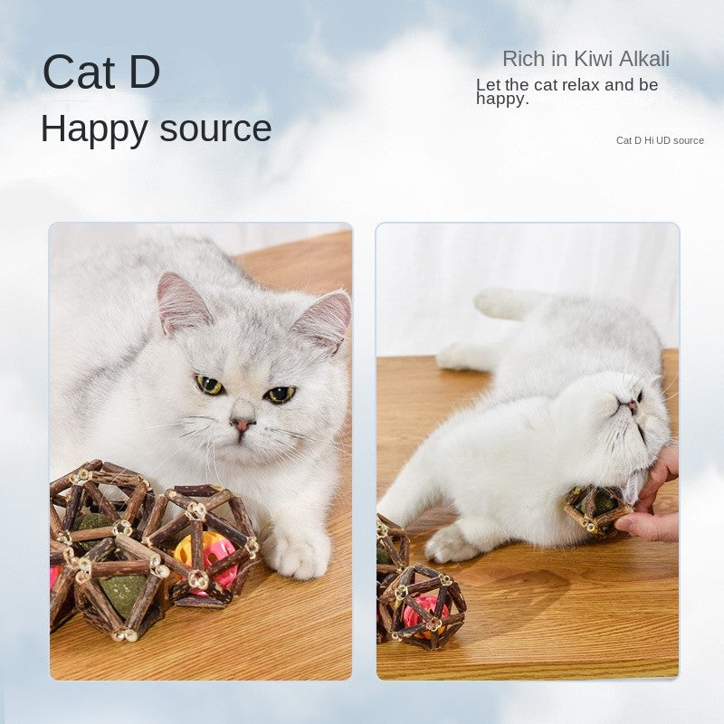 Interactive Cat Toy Ball with Silvervine & Catnip - Chewable Teaser with Bell for Boredom Relief