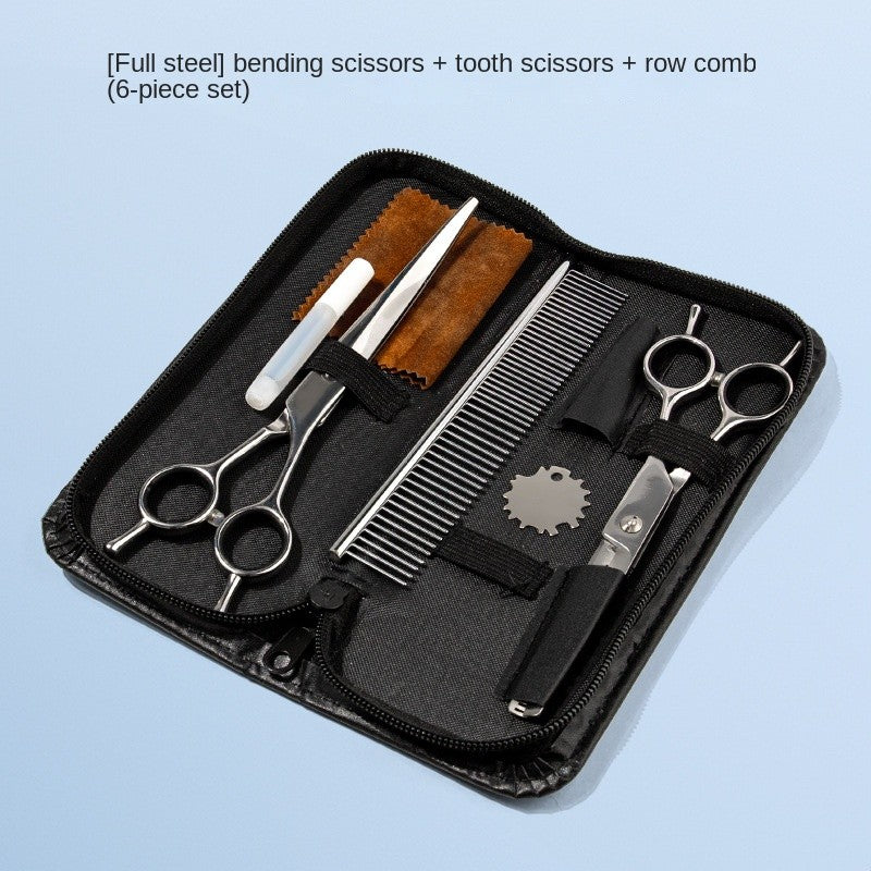 Professional Dog Grooming Scissors Set - Stainless Steel Round Tip & Thinning Shears