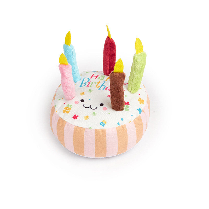 Dog Birthday Cake Toy - Plush Squeaky Chew Toy for Puppy Parties & Teething Relief