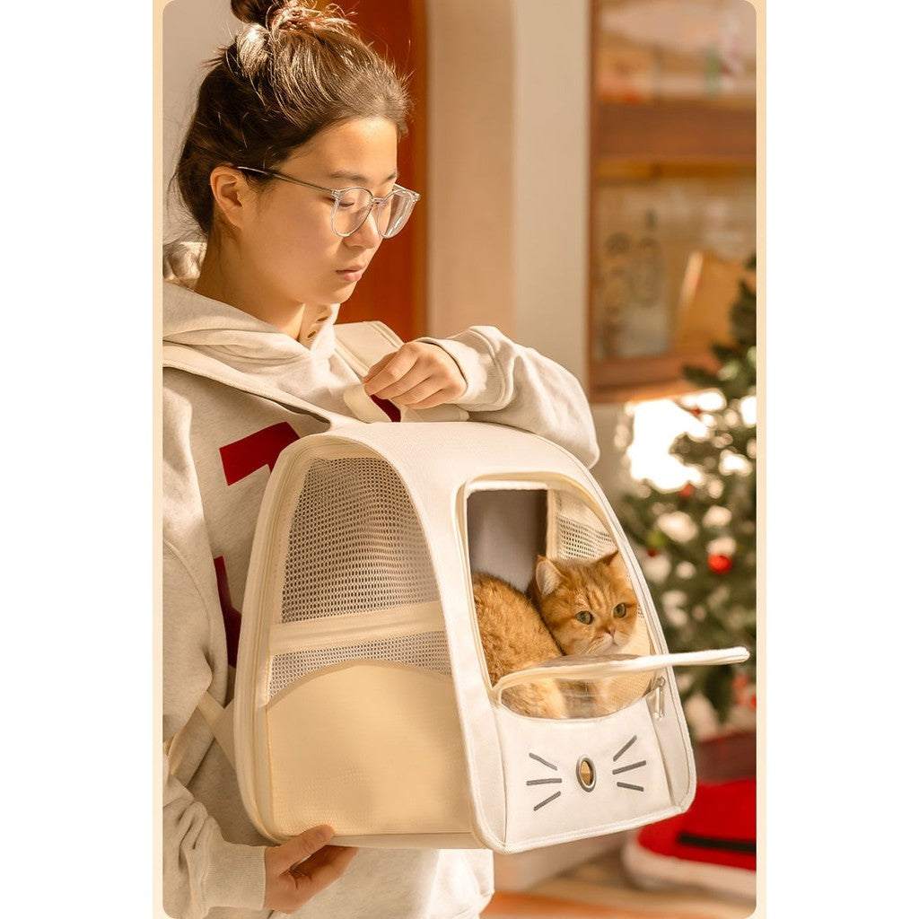 Dual-use carry bag Stylish Floral Print Cat Backpack Carrier - Breathable & Foldable Pet Travel Bag for Outings