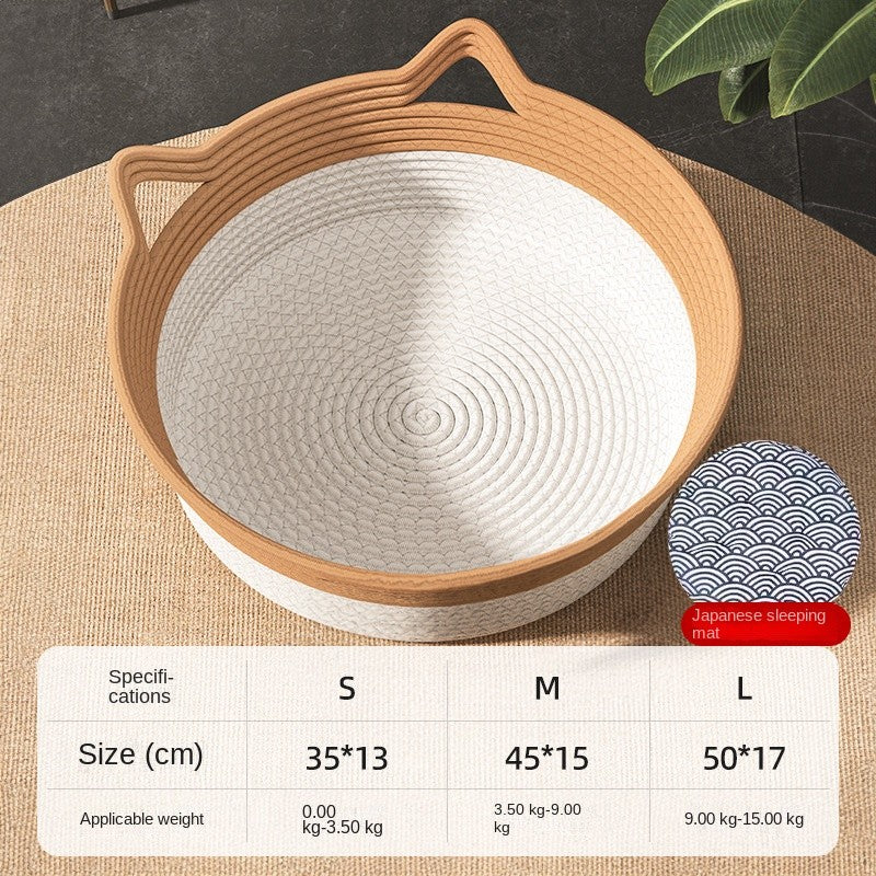 Rattan Cat Bed - Winter Warm Semi-Enclosed Pet House for 4-8kg Cats/Small Dogs
