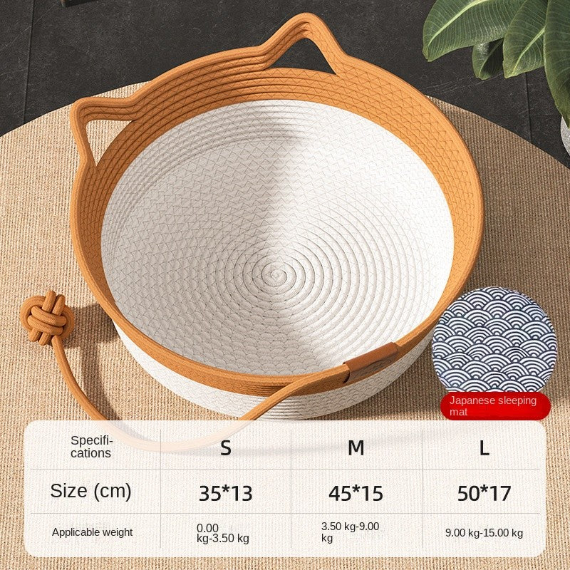 Rattan Cat Bed - Winter Warm Semi-Enclosed Pet House for 4-8kg Cats/Small Dogs