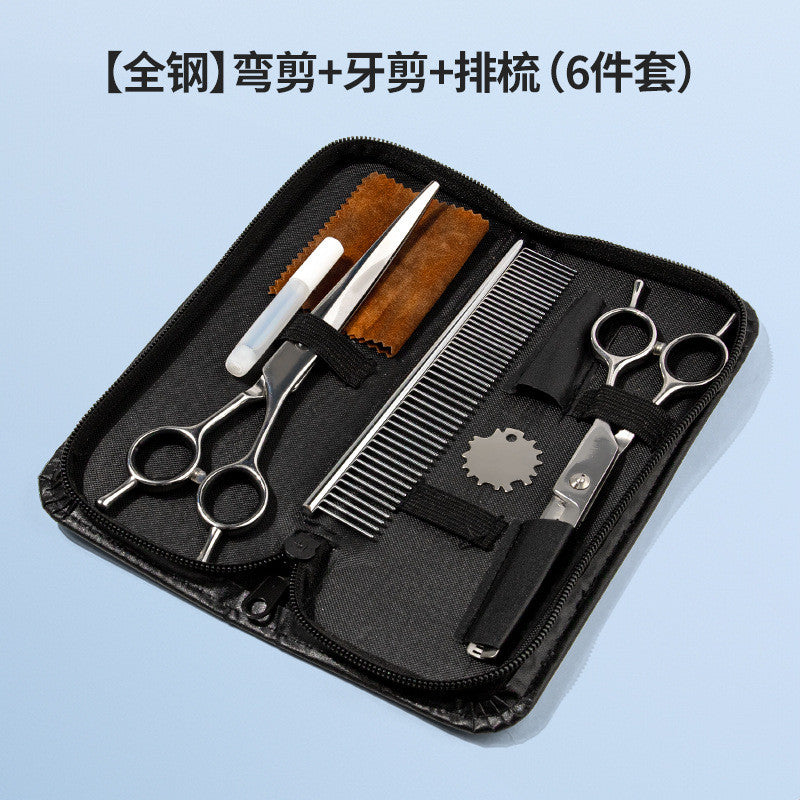 Professional Dog Grooming Scissors Set - Stainless Steel Round Tip & Thinning Shears