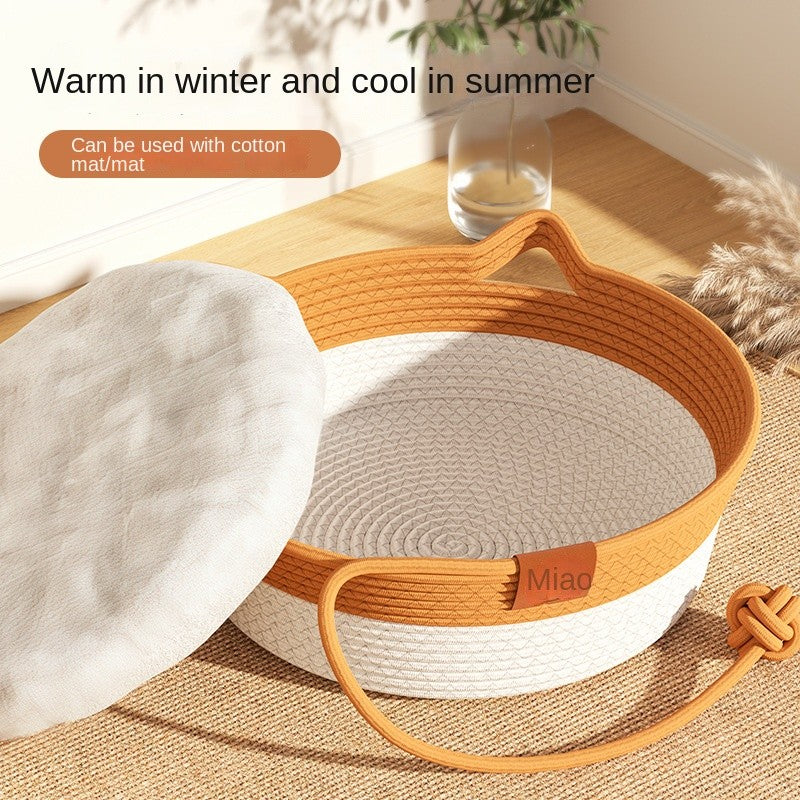 Rattan Cat Bed - Winter Warm Semi-Enclosed Pet House for 4-8kg Cats/Small Dogs