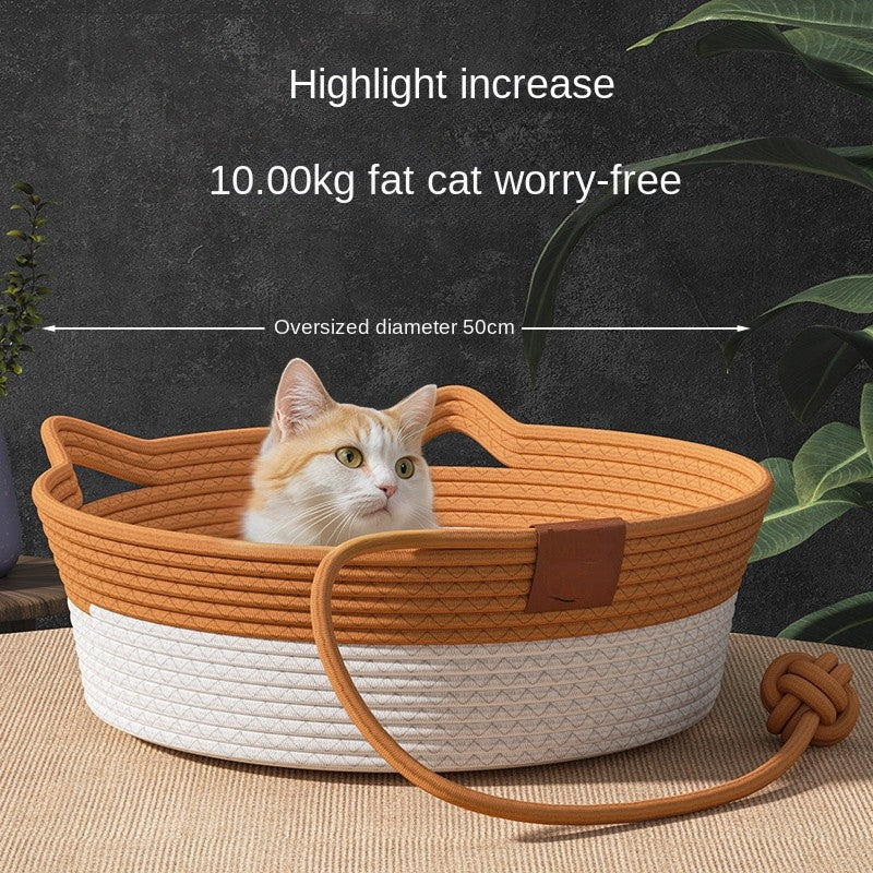 Rattan Cat Bed - Winter Warm Semi-Enclosed Pet House for 4-8kg Cats/Small Dogs