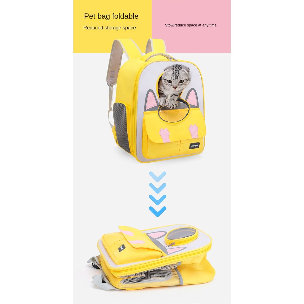 Cute Cartoon Cat Backpack Carrier - All-Season Breathable Pet Bag (Handheld/Shoulder Carry)