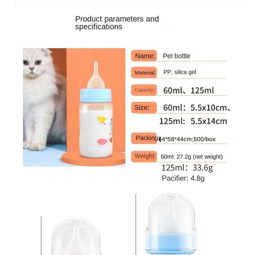 125ml Pet Nursing Bottle - Newborn Kitten/Puppy Feeder with Silicone Nipple for Milk & Water