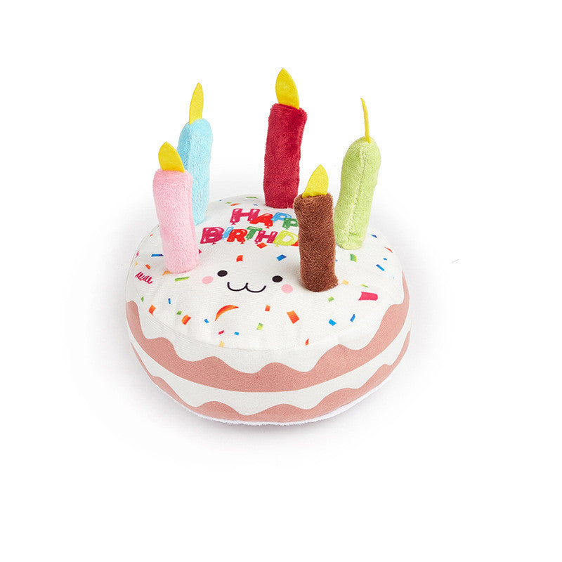 Dog Birthday Cake Toy - Plush Squeaky Chew Toy for Puppy Parties & Teething Relief