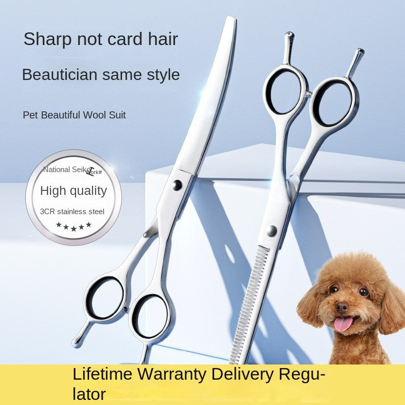 Professional Dog Grooming Scissors Set - Stainless Steel Round Tip & Thinning Shears