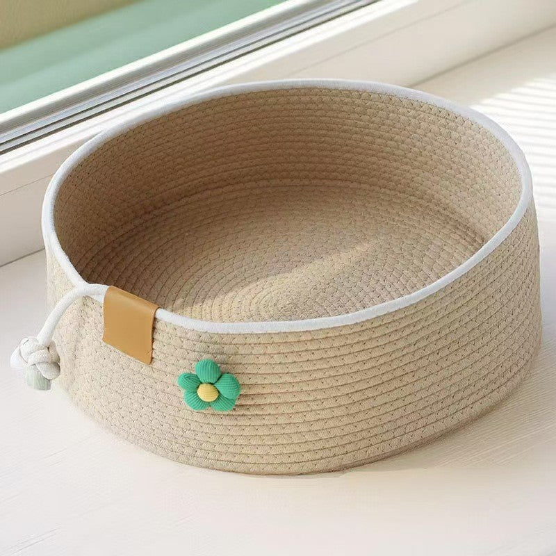 Breathable Cotton Cat Bed - Summer & All-Season Woven House for Multi-Cat Homes