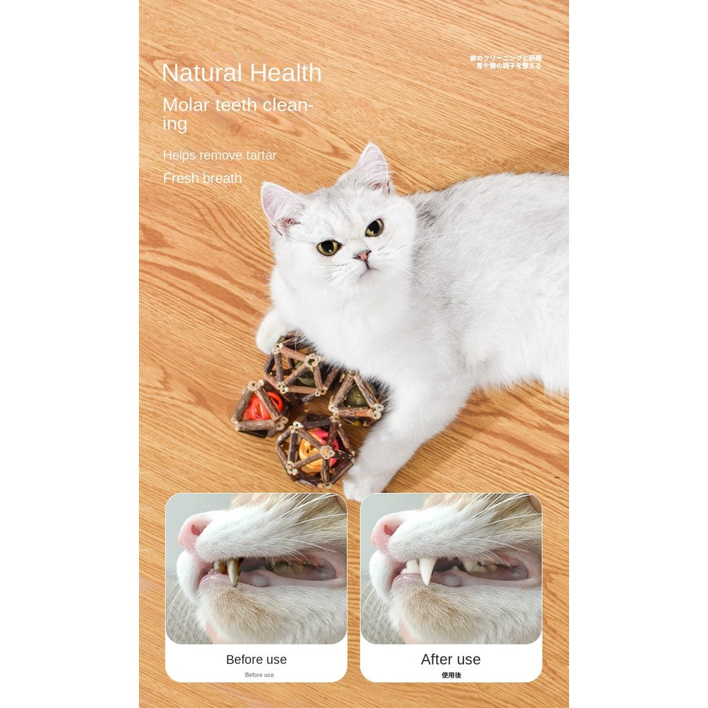 Interactive Cat Toy Ball with Silvervine & Catnip - Chewable Teaser with Bell for Boredom Relief