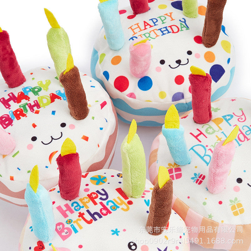 Dog Birthday Cake Toy - Plush Squeaky Chew Toy for Puppy Parties & Teething Relief