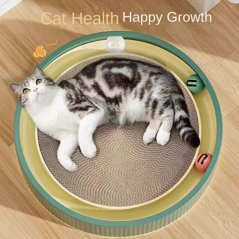 Heavy-Duty 45CM with 4 Free Toys (Bell Ball, Mint Ball, Light-Up Ball & Catnip)2-in-1 Cat Scratching Bed with Ball