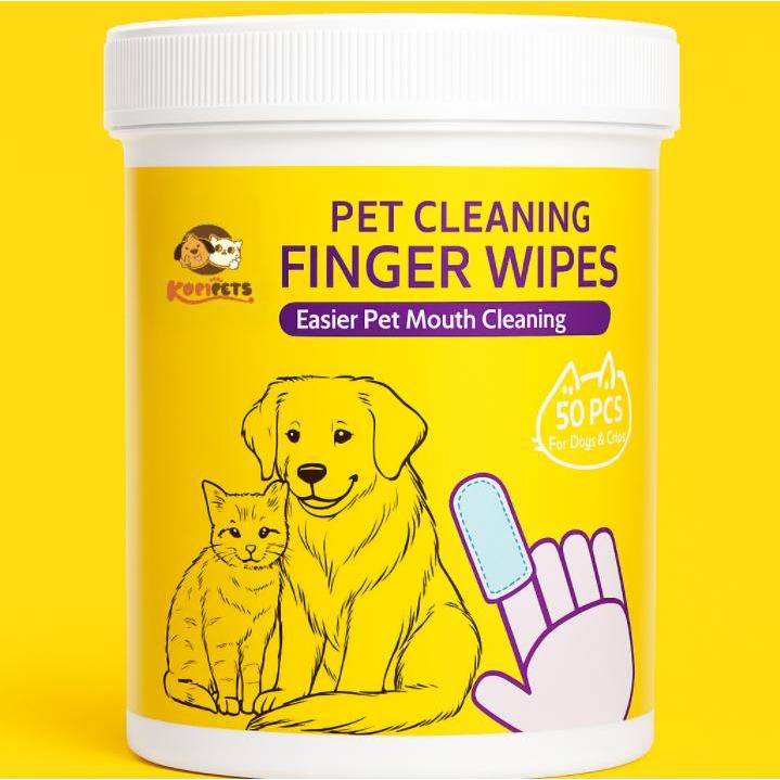Kopipets Pet Finger Wet Wipes – 50pcs | Gentle Tooth & Ear Wipes for Dogs and Cats | Natural Plant