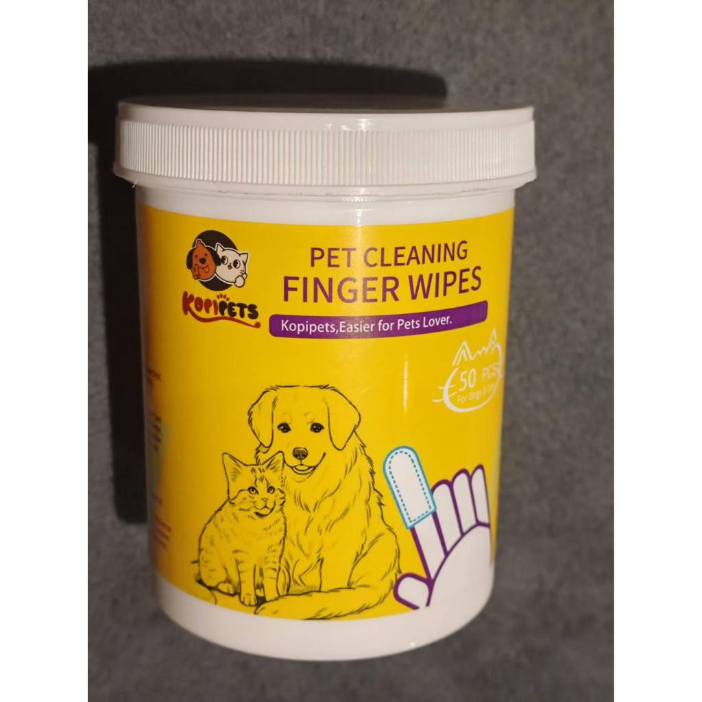 Kopipets Pet Finger Wet Wipes – 50pcs | Gentle Tooth & Ear Wipes for Dogs and Cats | Natural Plant