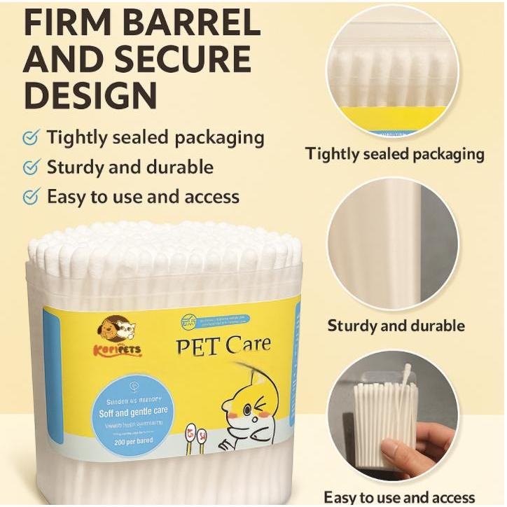 Kopipets Essential Oil/Bulb Tip 200Pcs Pet Cotton Swabs Bulb Tip Gentle Ear&Eye Care for Cats & Dogs