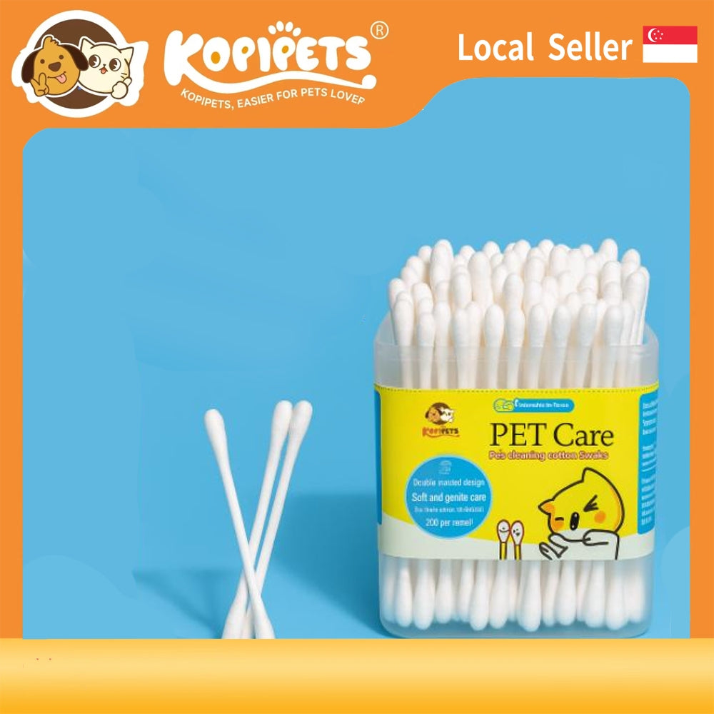 Kopipets Essential Oil/Bulb Tip 200Pcs Pet Cotton Swabs Bulb Tip Gentle Ear&Eye Care for Cats & Dogs
