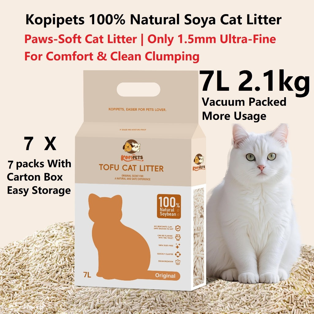 Kopipets BUNDLE OF 7 SG No.1 Safest 100% Natural Tofu Cat Litter 7L(2.1kg) 1.5mm Soya Hypoallergenic