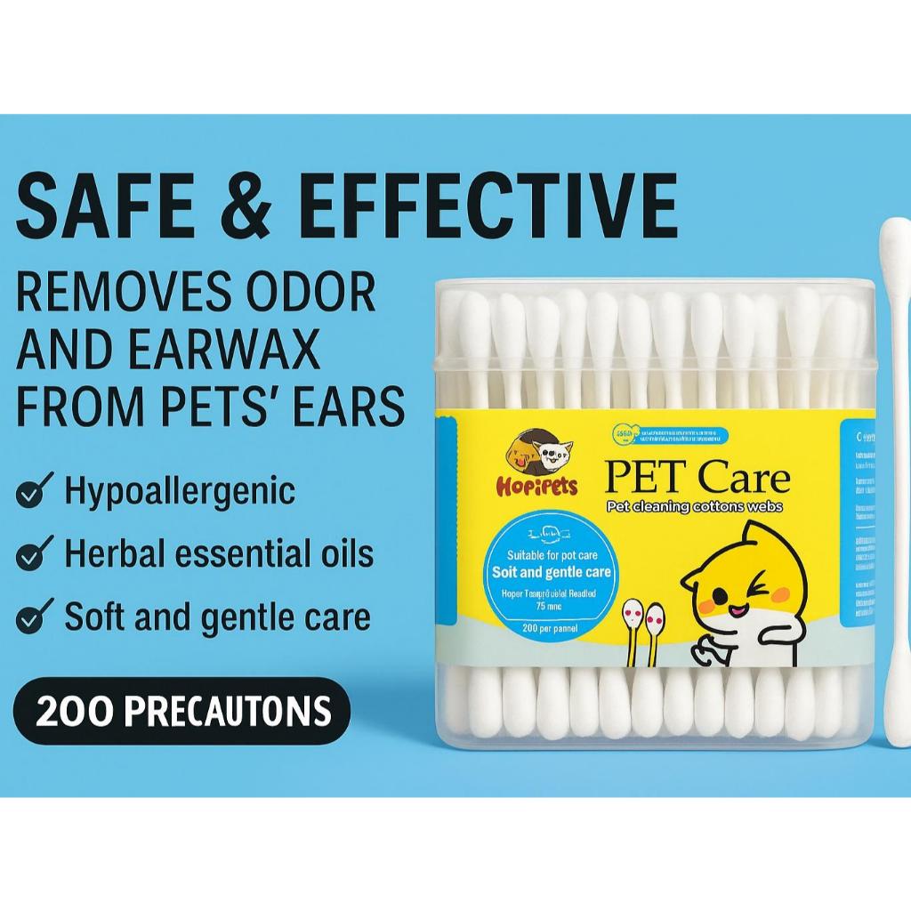 Kopipets Essential Oil/Bulb Tip 200Pcs Pet Cotton Swabs Bulb Tip Gentle Ear&Eye Care for Cats & Dogs