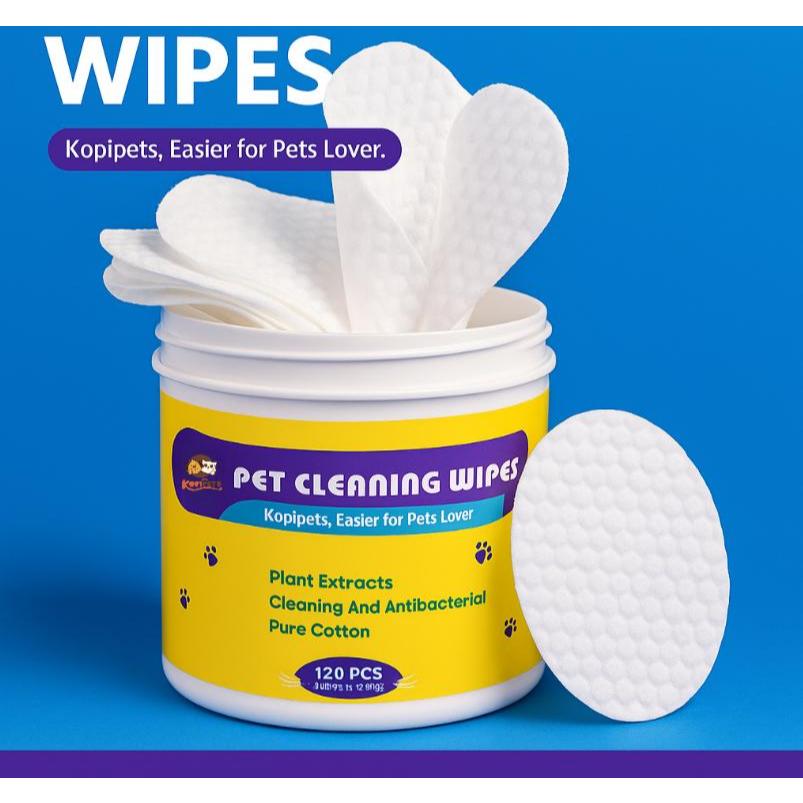 Kopipets Pet Eye Wet Wipes 120pcs – Plant Extracts, Antibacterial, Gentle Formula for Dogs & Cats