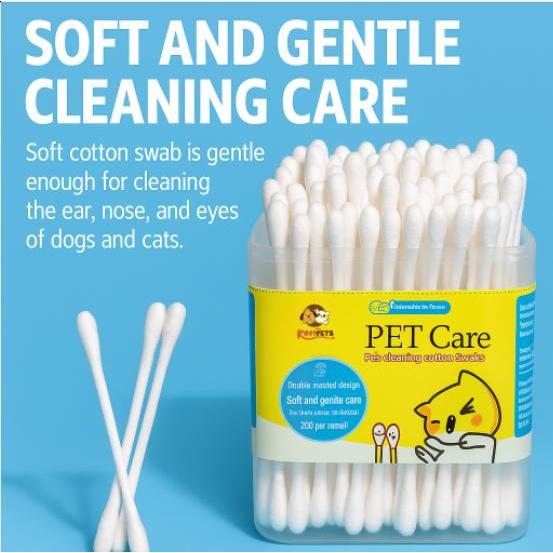 Kopipets Essential Oil/Bulb Tip 200Pcs Pet Cotton Swabs Bulb Tip Gentle Ear&Eye Care for Cats & Dogs