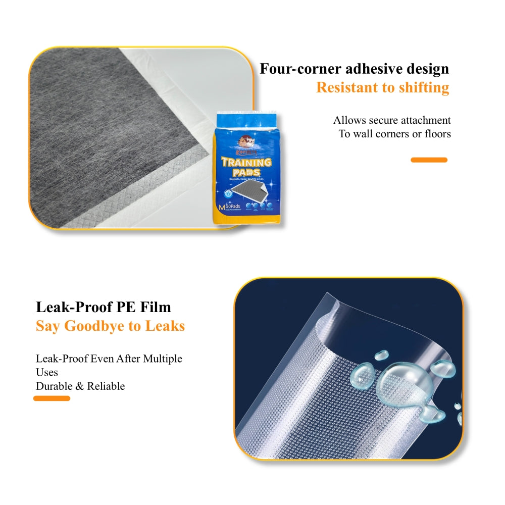 Kopipets Local Seller 1408g Activated Charcoal Pee Pads Super Absorbent 4-Side Adhesive Floor-Safety