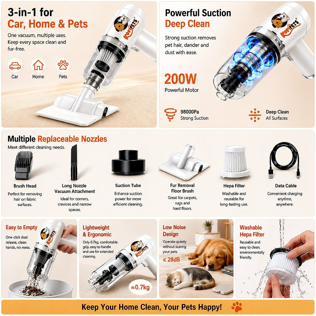 Kopipets Wireless Pet Hair Vacuum Cleaner