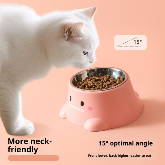 Kopipets Dinosaur Pet Feeding Bowl Tilted Anti-Slip Cat Dog Bowl Stainless Steel Detachable Design 15° Neck Protection