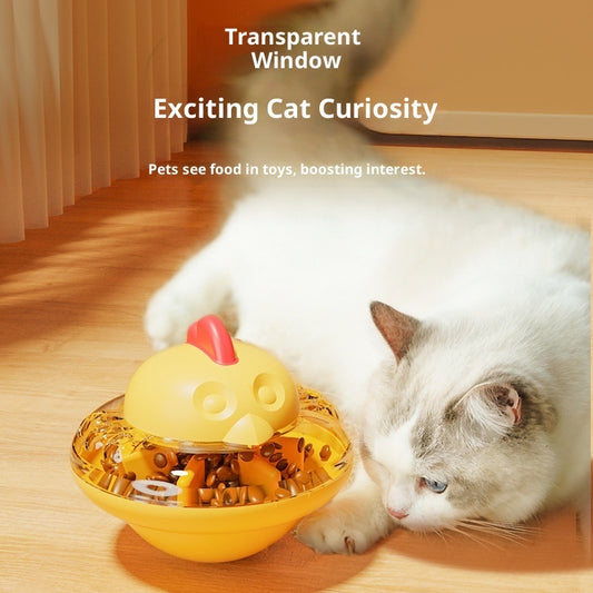 Kopipets Cat Food Dispenser Toy Wobble Chicken Feeder, Adjustable Slow Feeder with Transparent Window