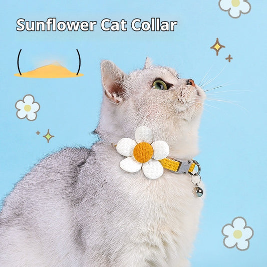 Kopipets Adjustable Cat Collar with Bow, Flower & Bell Soft Breathable Pet Necklace for Cats