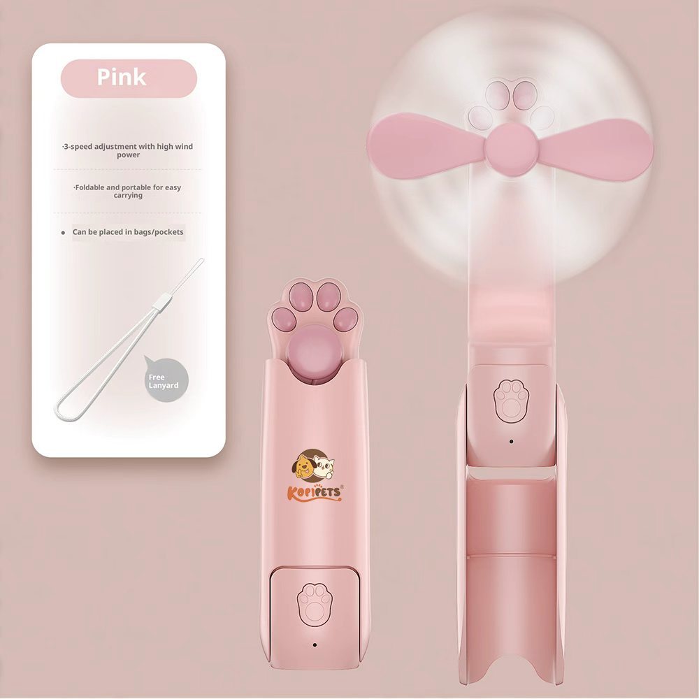 Kopipets Cute Cat Paw Portable Fan Foldable Mini Fan with Flashlight Power Bank Handheld Silent Cooling Fan