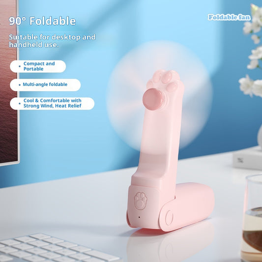 Kopipets Cute Cat Paw Portable Fan Foldable Mini Fan with Flashlight Power Bank Handheld Silent Cooling Fan