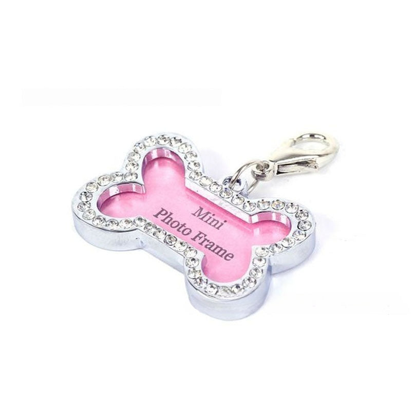 Kopipets Pet Round Diamond ID Tag DIY Handwritten Anti-Lost Name Pendant Heart Charm for Dogs