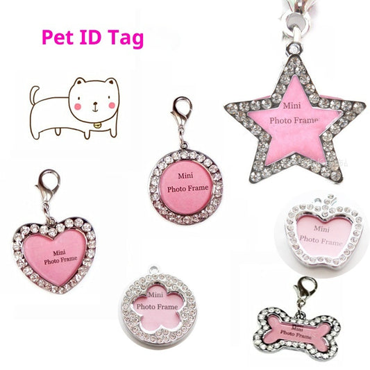Kopipets Pet Round Diamond ID Tag DIY Handwritten Anti-Lost Name Pendant Heart Charm for Dogs