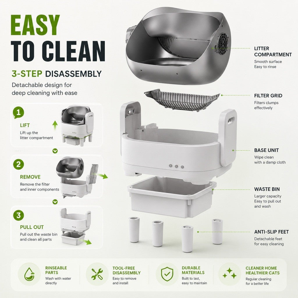 Kopipets Automatic Smart Cat Litter Box APP Control Open Top Self Cleaning Cat Toilet 15L Waste Bin
