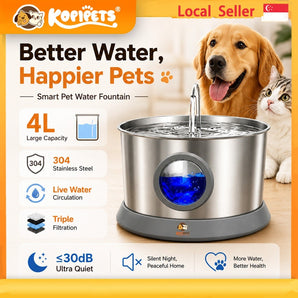 Kopipets 4L wireless pet water fountain with filter for cats and dogs, Singapore