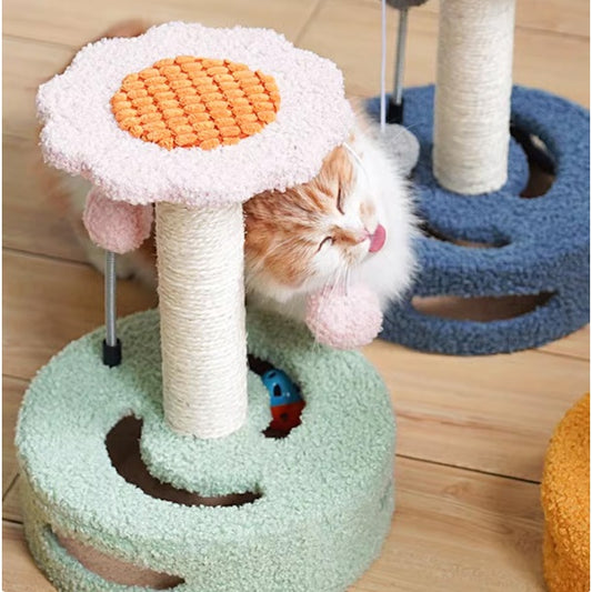 Kopipets Small Cat Tree Scratching Post Bed with Sisal Board Sunflower Design Cat Toy