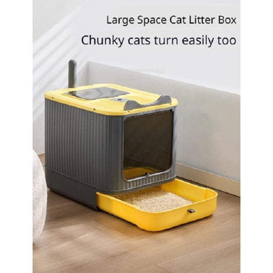Kopipets Large Enclosed Cat Litter Box Foldable Drawer Design Anti-Splash Odor Control