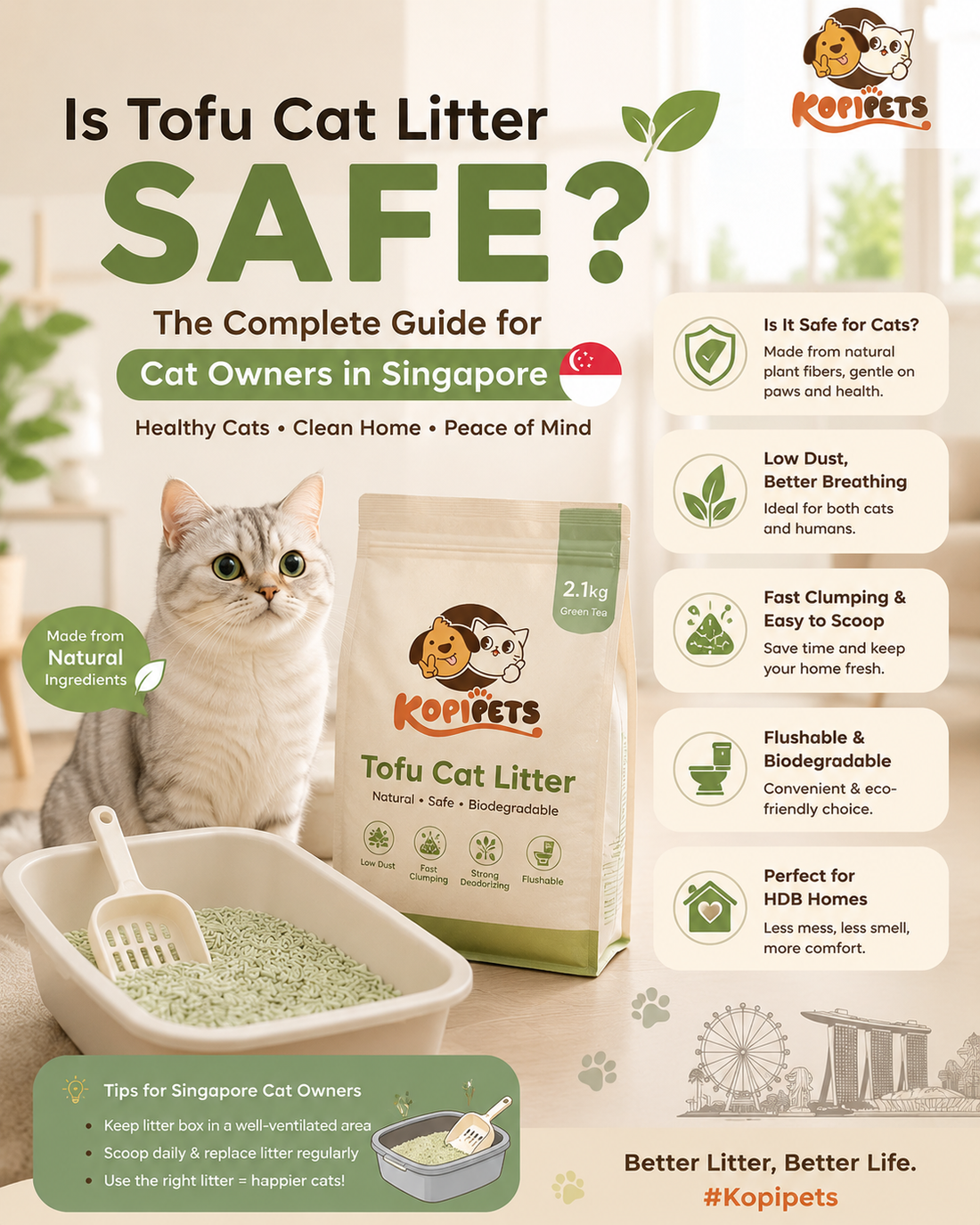 Is tofu cat litter safe? Kopipets natural tofu cat litter guide for Singapore cat owners