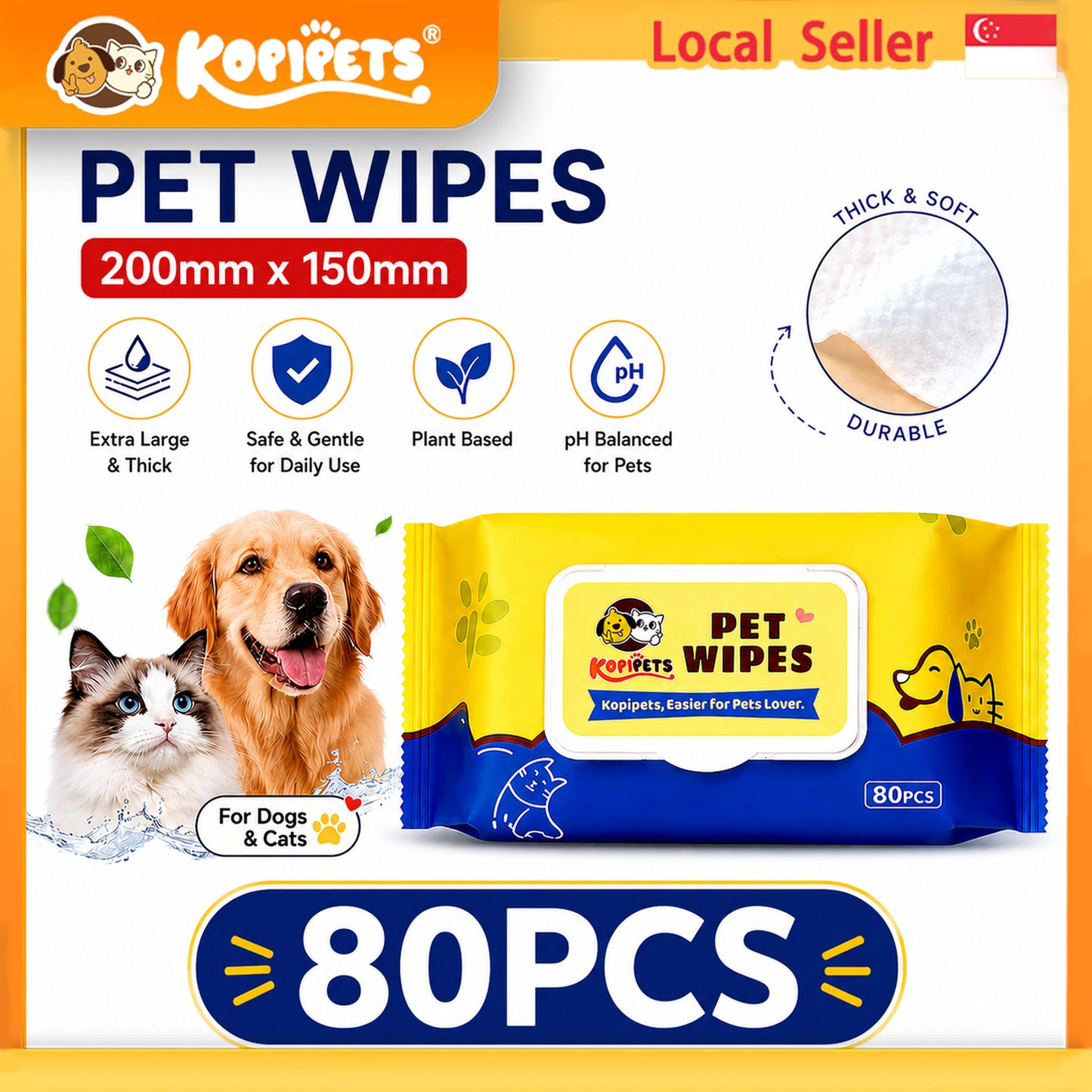Kopipets Pet Wet Wipes 200x150mm 80pcs