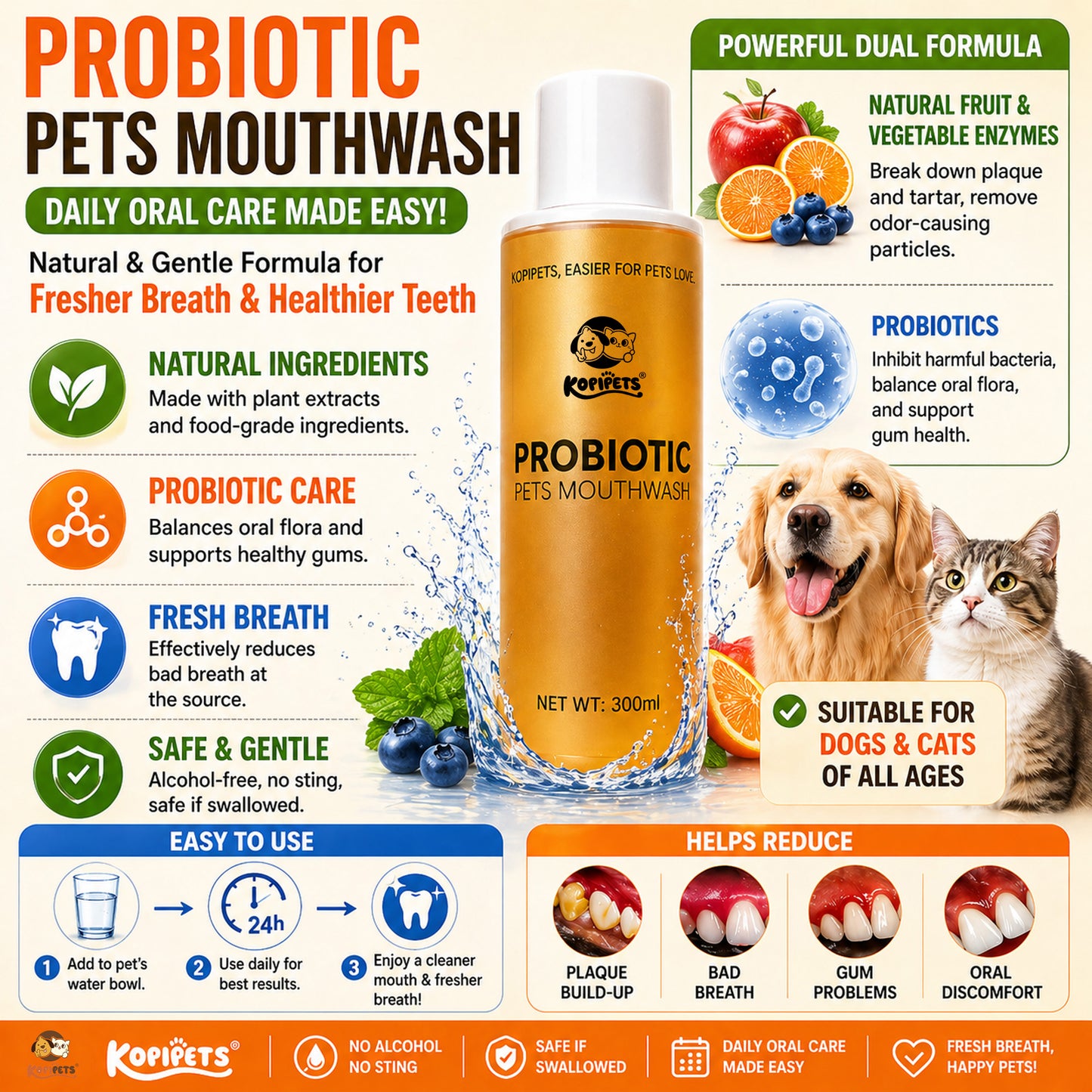 Kopipets Probiotic Mouthwash Water 300ml