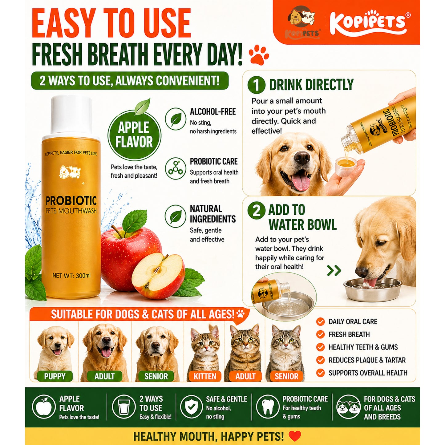 Kopipets Probiotic Mouthwash Water 300ml